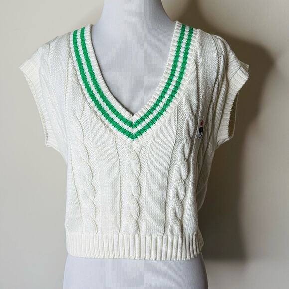 Chiara Ferragni White and Green Cable Knit Cropped Top - Picture 2 of 9
